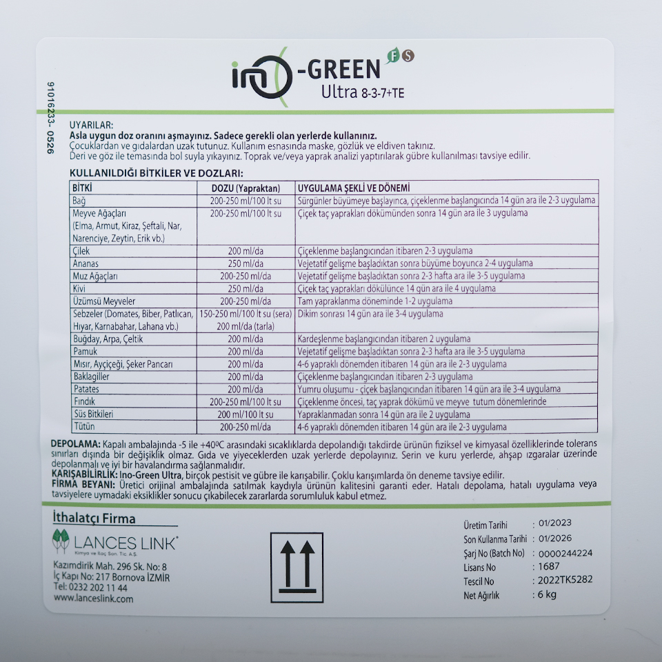 LANCES LİNK INO-GREEN ULTRA 8-3-7+TE 10 LT