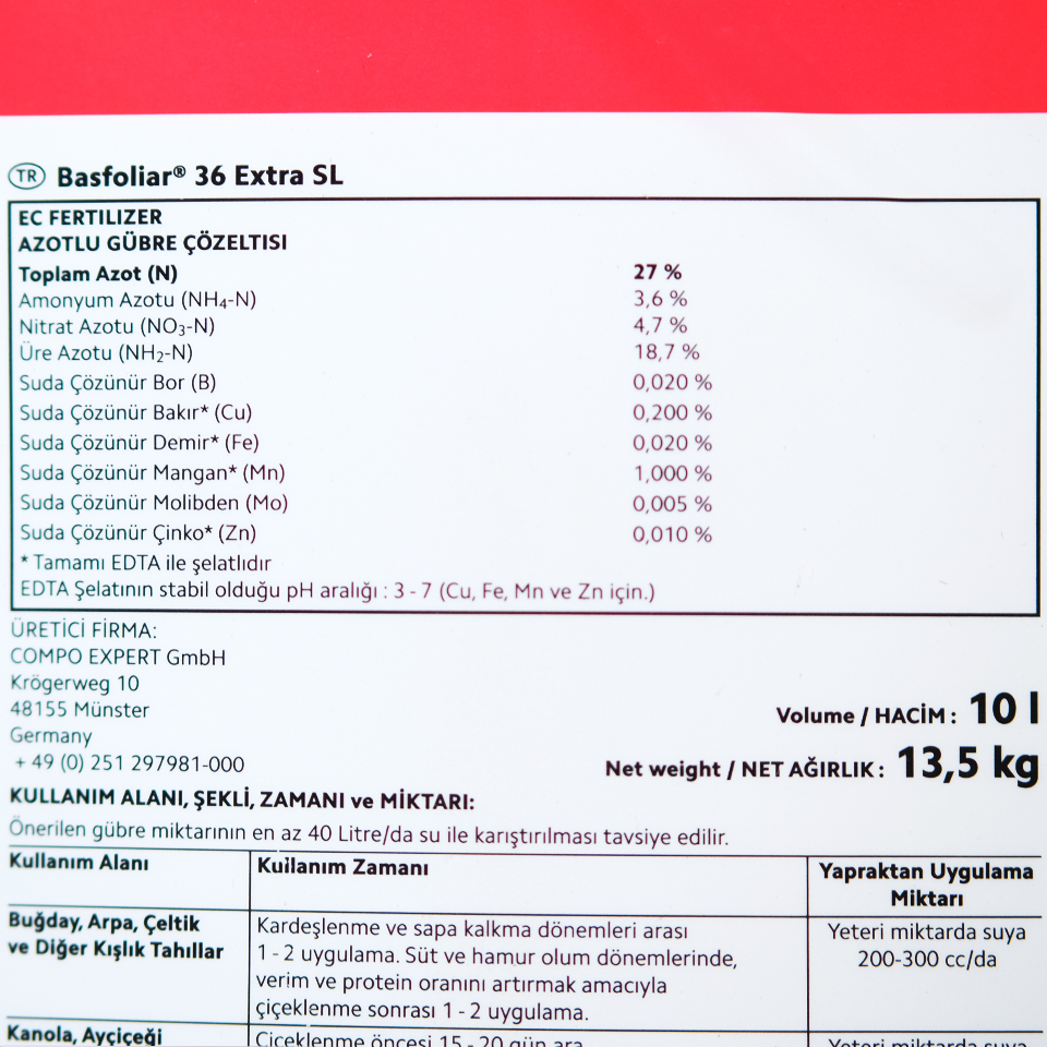 Compo Basfoliar 36 Extra Sıvı Azot 10 LT