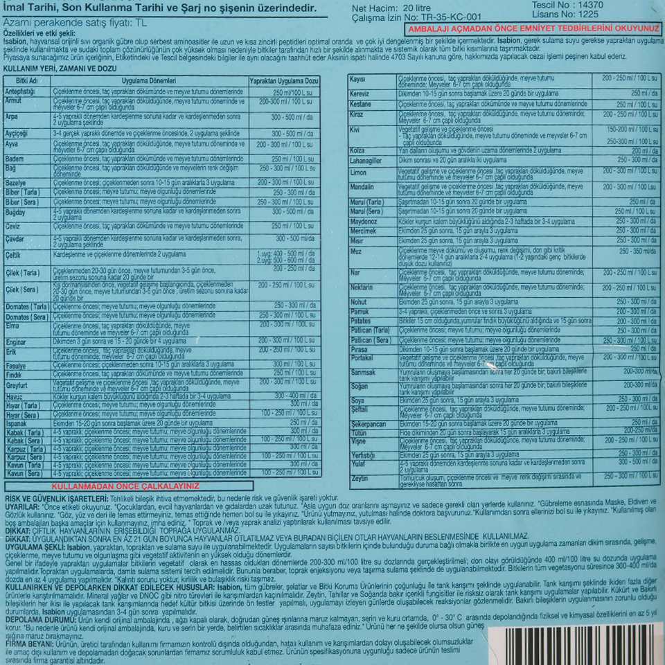 Isabion 20 Lt Hayvansal Aminoasit Isabion 20 Lt Hayvansal Aminoasit